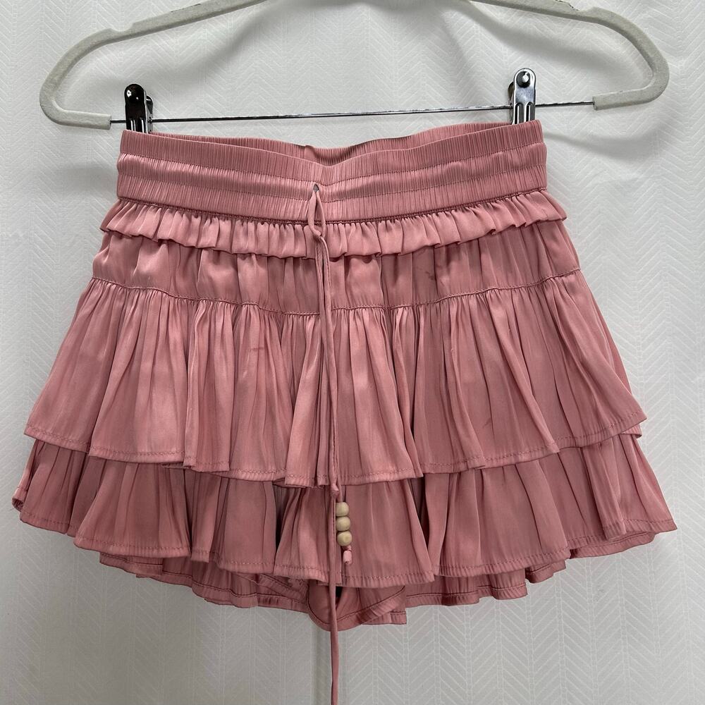 Flannel pink satin skort tiered skirt 1 small coquette